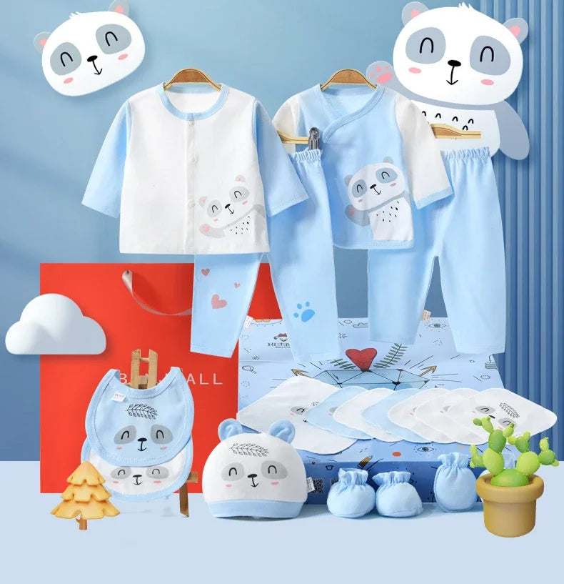 Newborn 18pcs/Set Clothes Soft Cotton Cartoon Clothing Set Spring Autumn Baby Boys Girls New Born Hat Bib Suits 0-6Months Babies