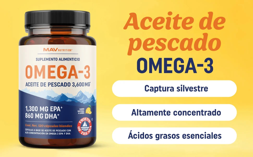 Omega 3 3600 Mg Aceite De Pescado EPA 1300 Y DHA 860 Suplemento Alimenticio De Alta Potencia | Fórmula Sin Eructos| 60 Cápsulas