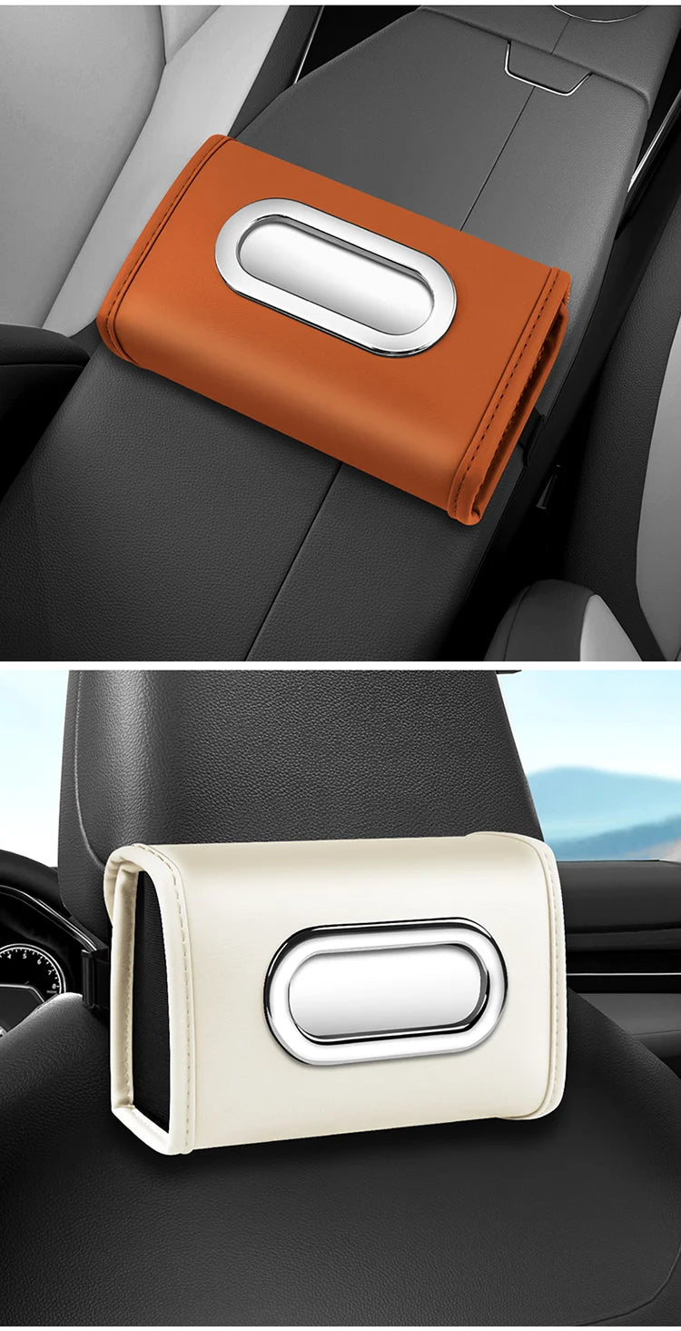 Toyota car tissue box holder flip-top design hanging car seat back tissue box PU leather high quality