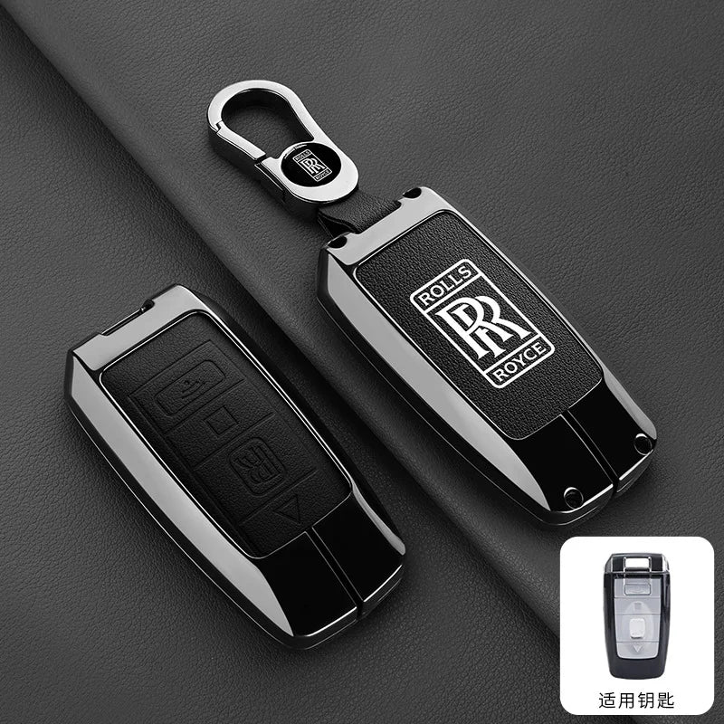 Zinc Alloy Leather Car Smart Remote Key Case Cover Shell For Rolls-Royce Cullinan Phantom Ghost Wraith Dawn Keychain Accessories