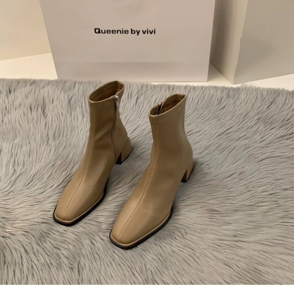 Women's High Heel Leather Boots ort Faion Boots Street Sle Me  PU Upper Spring Autumn Season Thi Heel