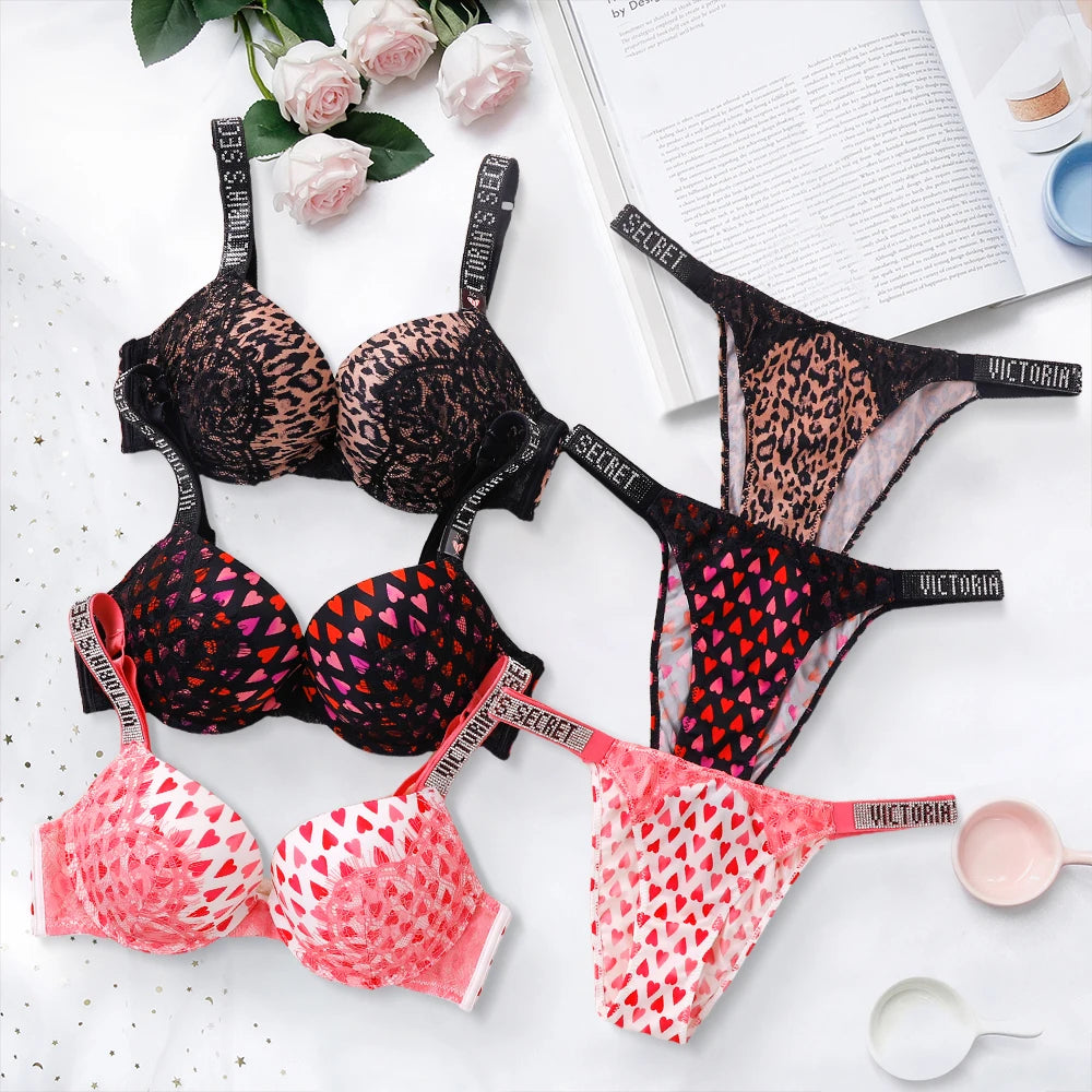 2025 New V Women's Sexy S Lingerie Set Heart Pattern Trim Stretchy Breathable underwear Set Lace Bralette Bra and Panty Set