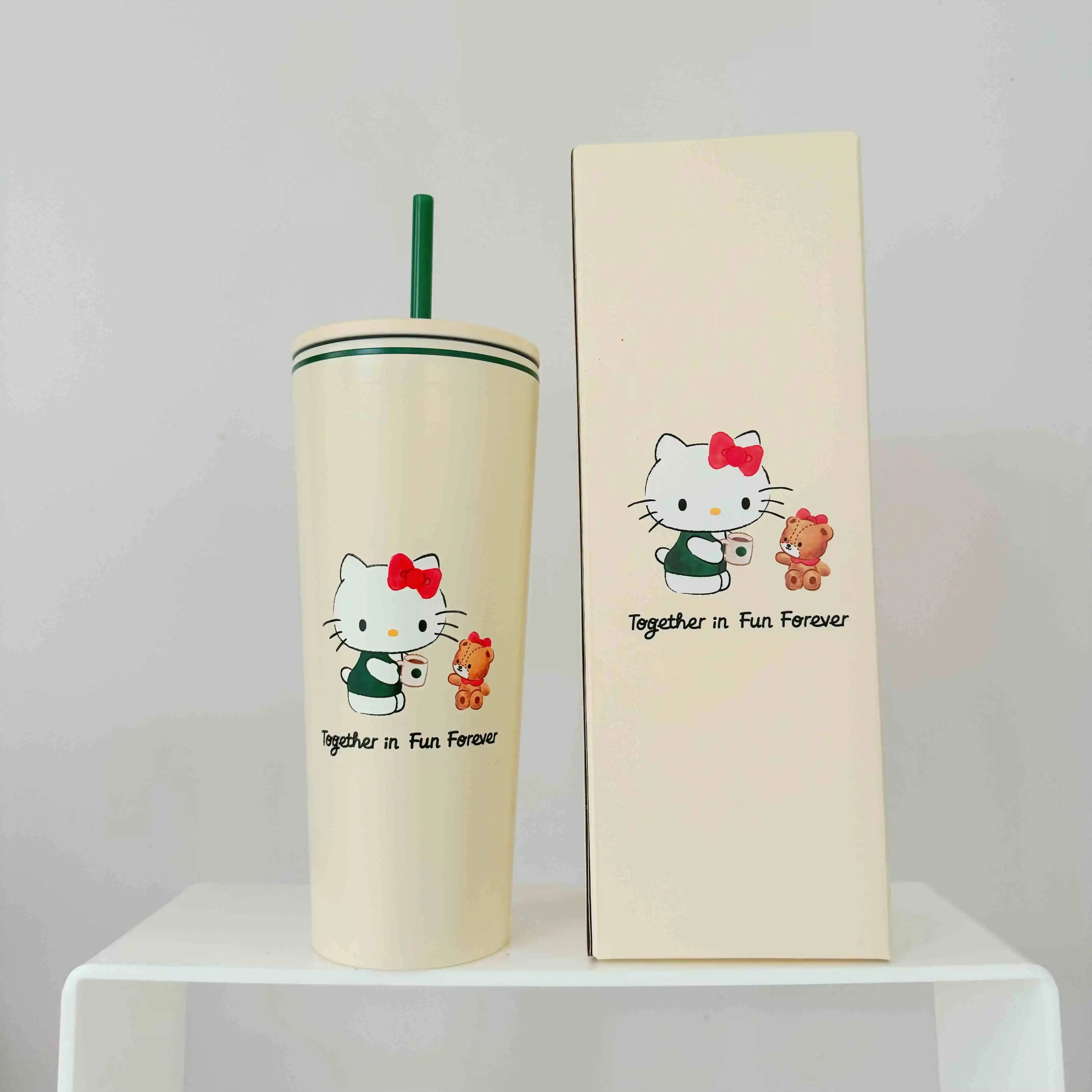 New Hot Limited Edition Sanrio Hello Kitty Co-Branded Cute Mug Straw Cups Stainless Steel Cup Collectibles Cups Halloween Gifts