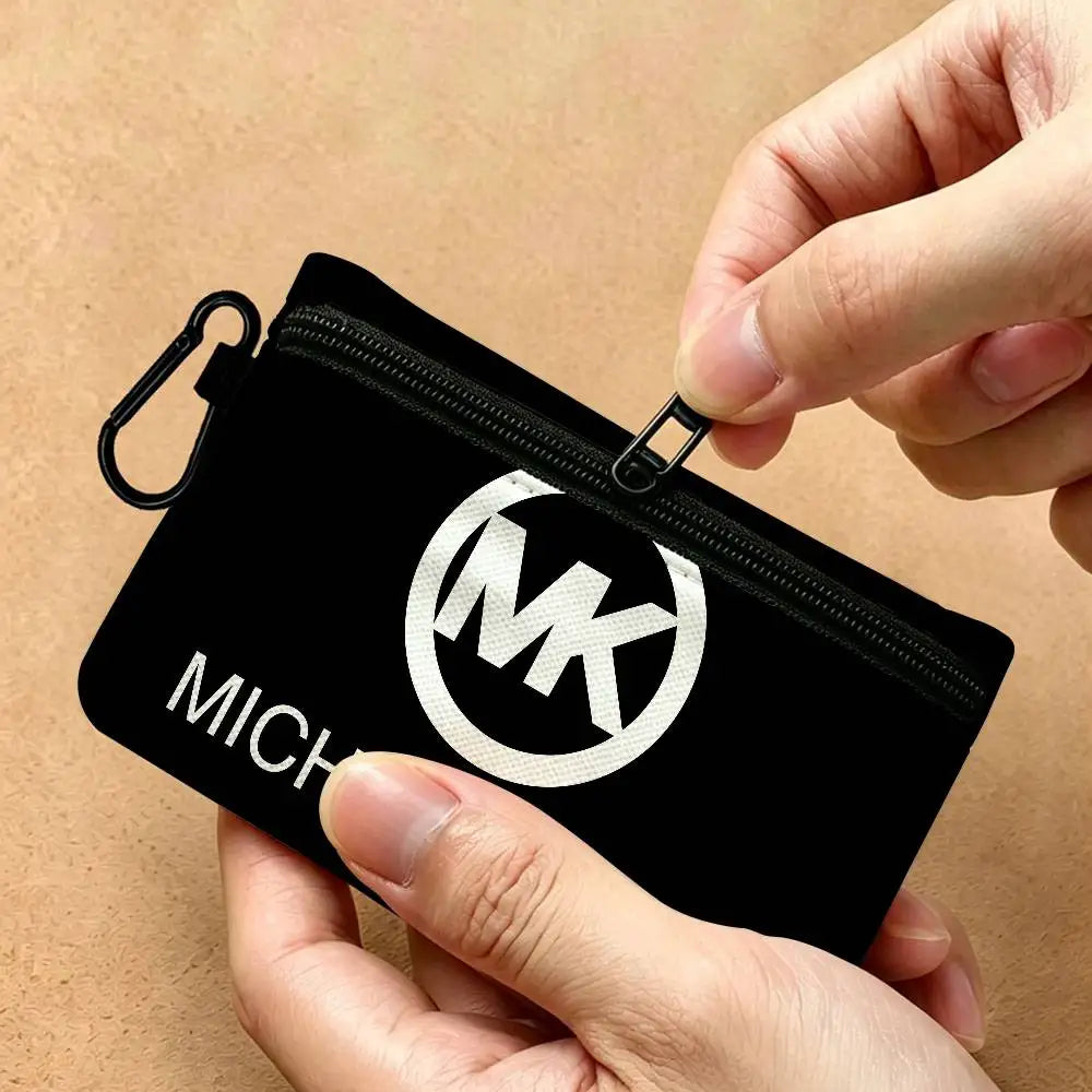 Fashion Luxury Brand M-Michael K-Kors Logo Lightweight Oxford Fabric Coin Purse Carabiner Hook Design Card Key Organizer Bag