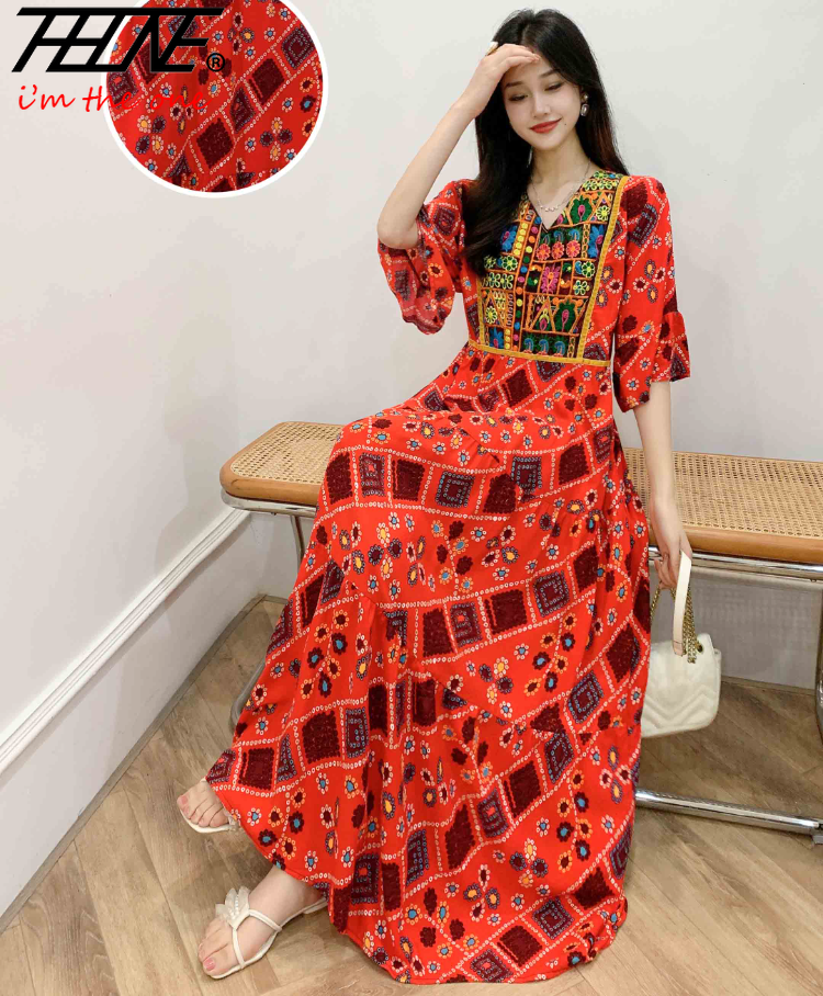 Indian Dress for Women Summer Embroidery Chic Elegant Party Dresses Clothes Vintage Long Maxi Prom Bohemian Beach Robe Vestidos