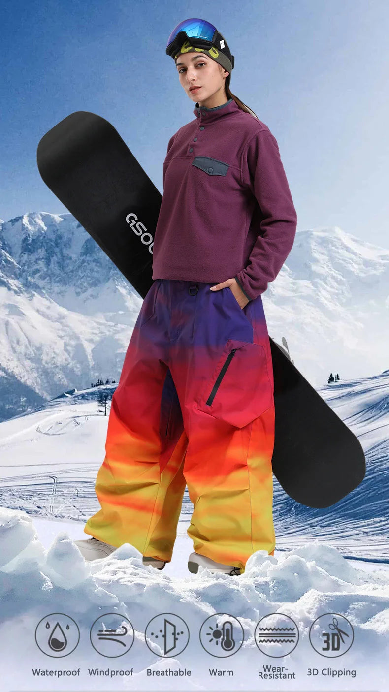 Gsou Snow Men's & Women's Snowboard Pants Waterproof Windproof Ski Trousers Thermal Winter Workwear Loose Fit Outdoor Sportswear