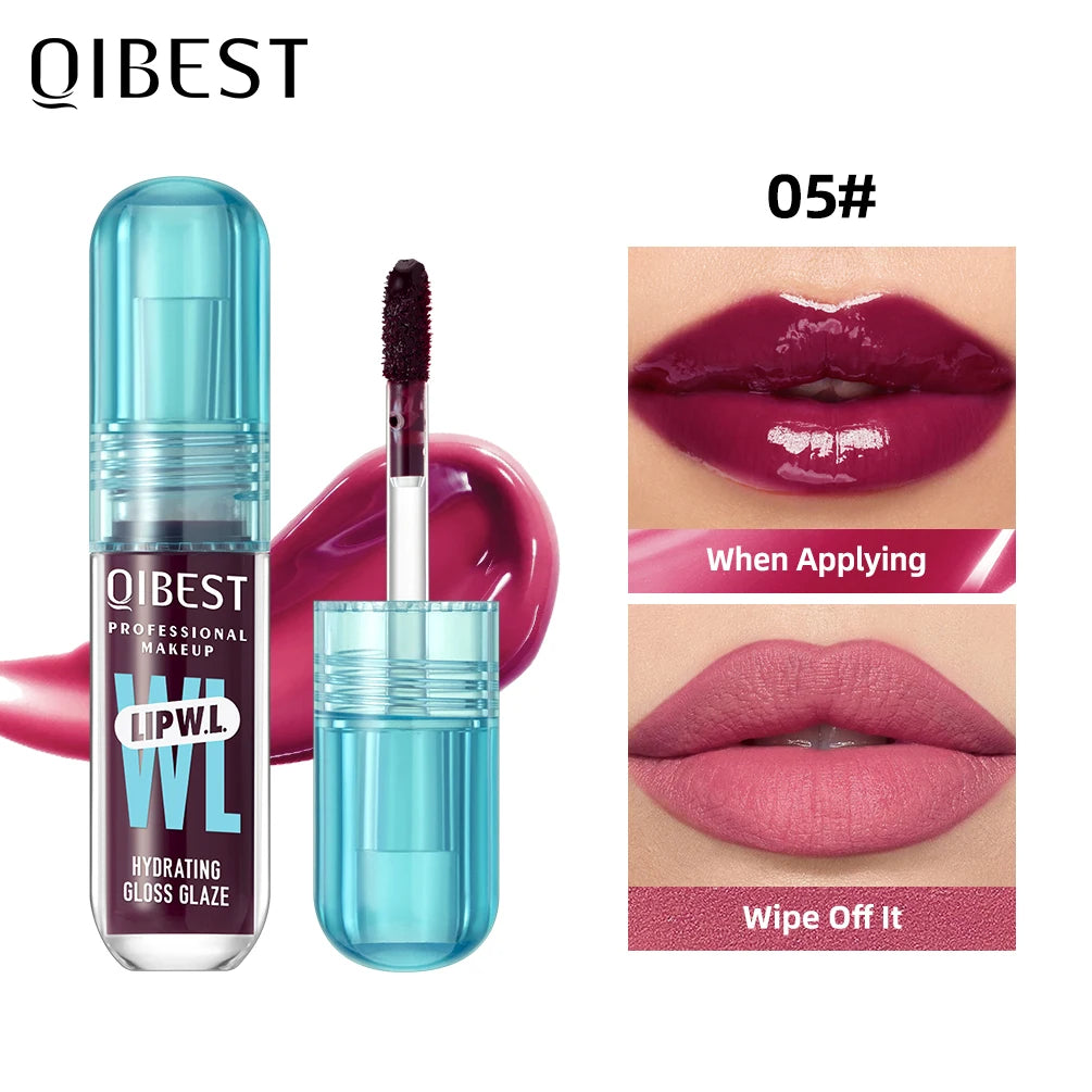 QIBEST Hydrating Crystal Lip Gloss Easy to Fade Mirror Water Glazed Lip Glaze Long Lasting Moisturizing Gloss Lip Tint Cosmetics