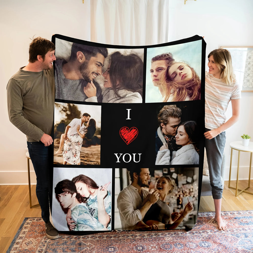 Custom Photo Blanket Personalized Valentine's Day Couple Photo Flannel Blanket Soft Warm for All Seasons Perfect for Bed Sofa