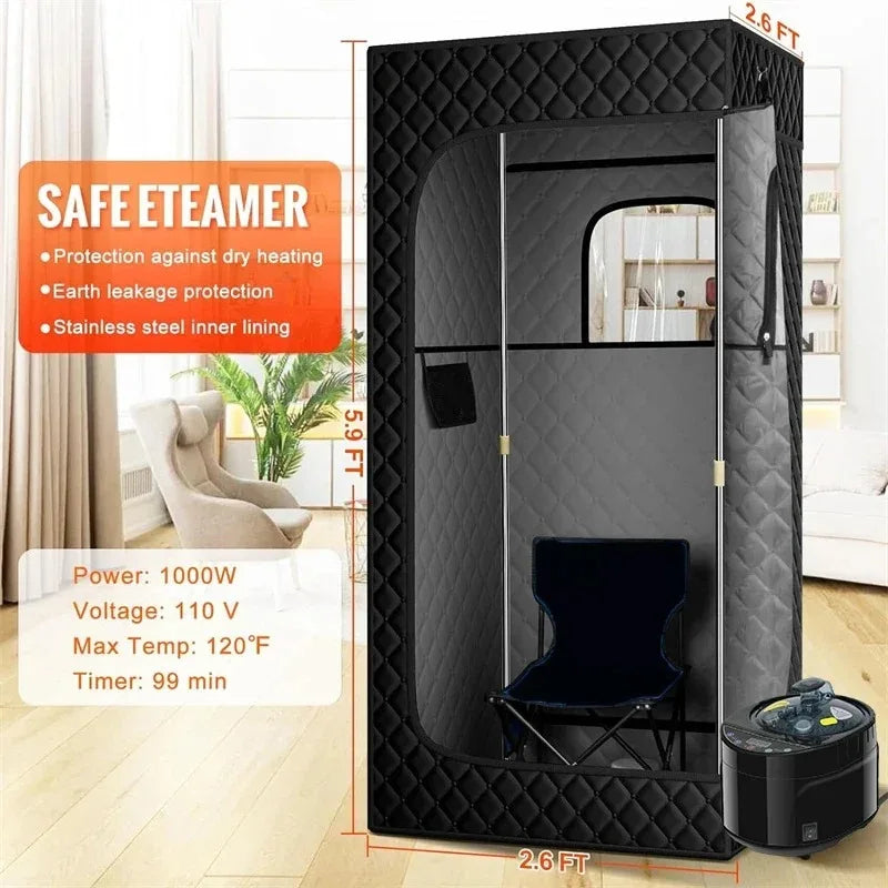 Portable Steam Sauna for Home Spa Sauna Tent Sauna Box with 1600W 4L Steamer Remote Control Height