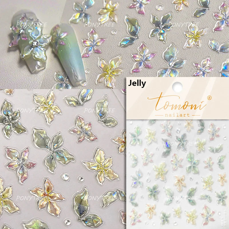 Embossed Flower Pink Butterfly Lucky Peach Blossom Chic Spring Petal 5D Soft Relief Adhesive Nail Art Stickers Manicure Decals