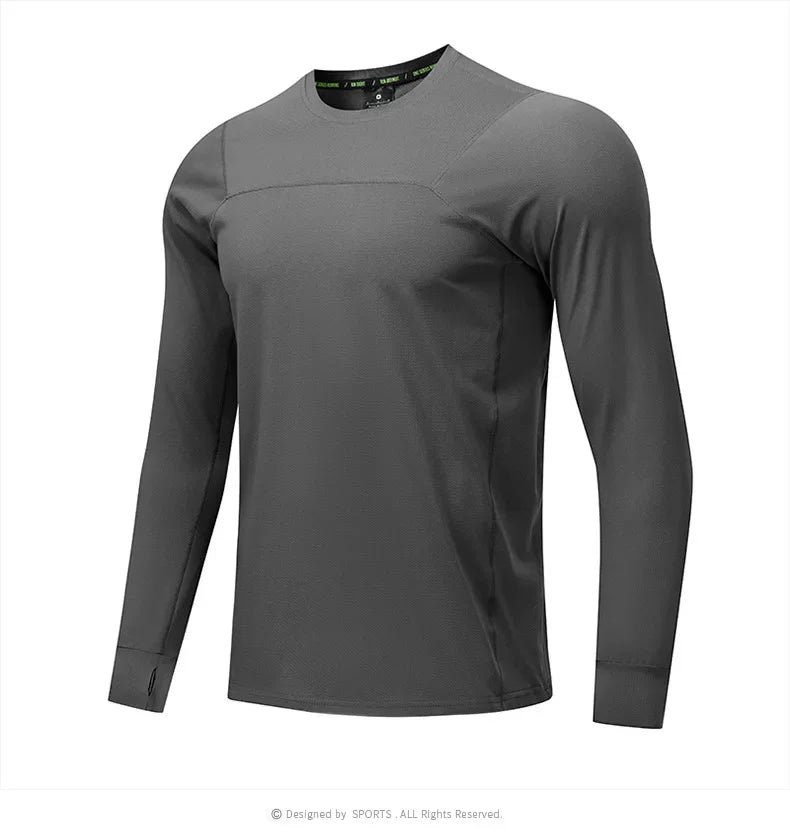 Quick Dry Long Sleeve T-Shirt Men's Thin Collar Breathable Outdoor Sports Base Shirt Striped Pattern Casual Comfortable Top