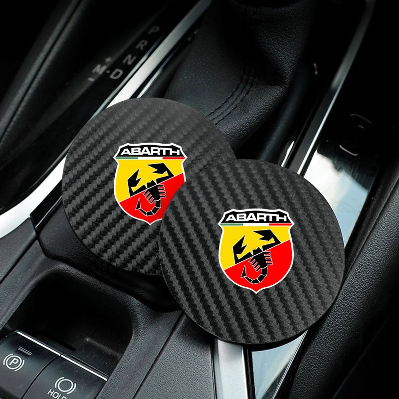 2Pcs Car Coasters Carbon Fiber Cup Holder Mat For Fiat 500 Abarth Punto Panda Doblo Car Interior Accessories Decorative Coasters