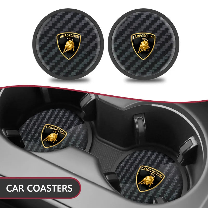 2Pcs Silicone Car Coaster Non-Slip Protection Mat Water Cup Slots Pad For Lamborghini Urus Huracan Aventador Premium Accessories