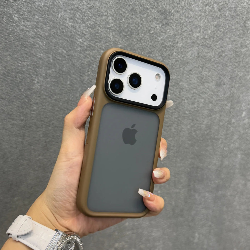 Luxury Orange Shield Matte Transparent Phone Case For iPhone 17 Pro Max 17 Pro 17 New Metal Buttons Skin Feel Shockproof Cover