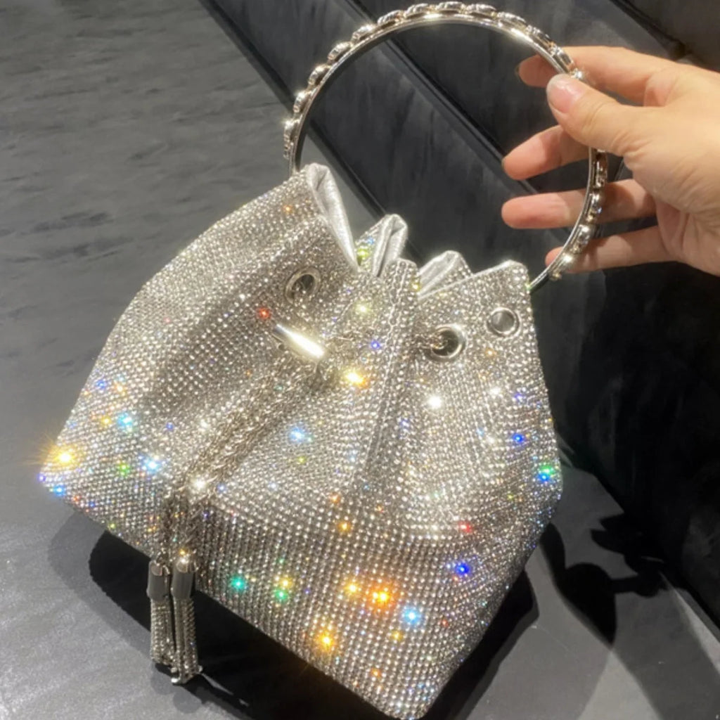 silver clutch bag Luxury Designer Women's Barrel Sparkling Rhinestone Banquet Bag Tassel wallet woman party High Quality Chain