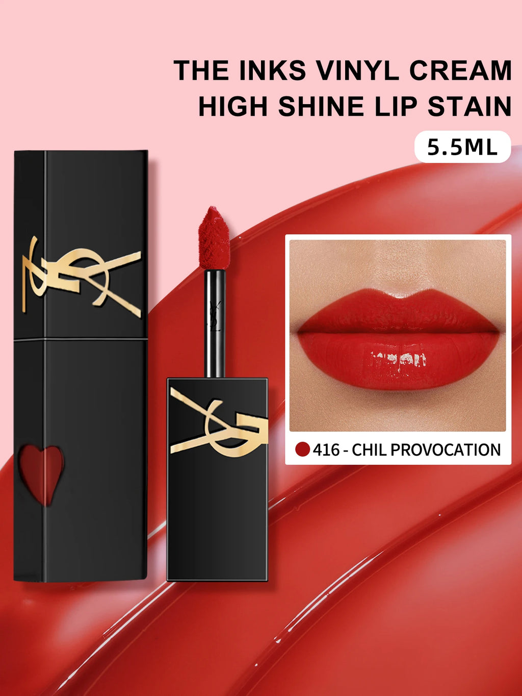 Yves Saint Laurent The Inks Vinyl Cream High Shine Lip Stain #610-Nude #416-Chili  - 0.18 FL .OZ./5.5ML