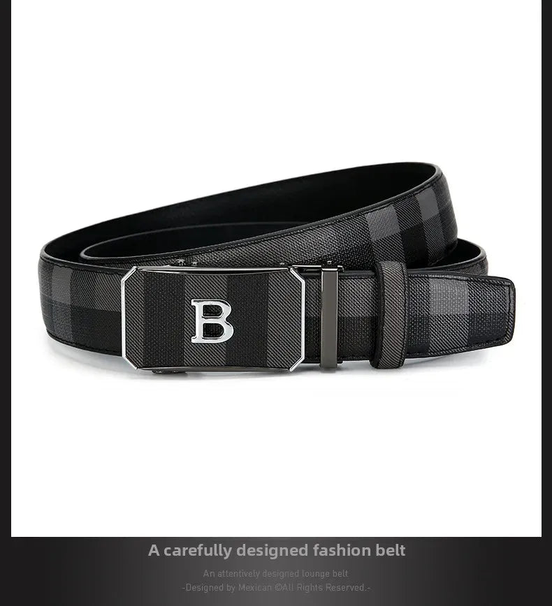 Trendy Plaid B Letter Automatic Buckle Belt for Men Premium Quality Fashionable Business Style Versatile Home Use