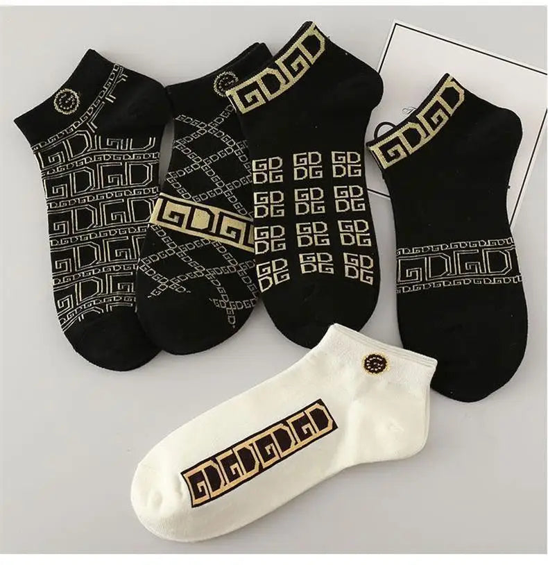 10 Pairs Men's Trendy Short Socks Summer Breathable Geometric Pattern Ankle Socks Luxury Designer Brand Fashion Low Cut Socks
