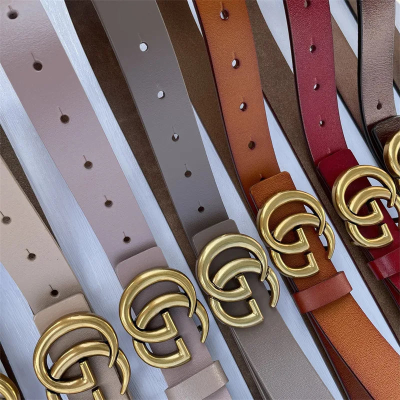 Pure Cowhide Leather Ladies Belt Antique Letter G Casual Retro Style Fashionable All-Match Width 2-4cm Alloy Buckle Fastener