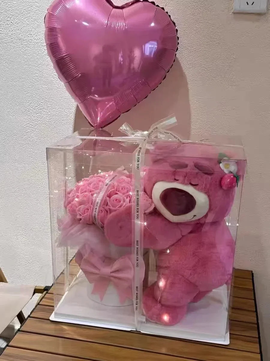 Disney Lotso Rose Romantic Creative Cute Eternal Flower Pink Bouquet Soap Flower  Birthday Gift Valentine'S Day Gift