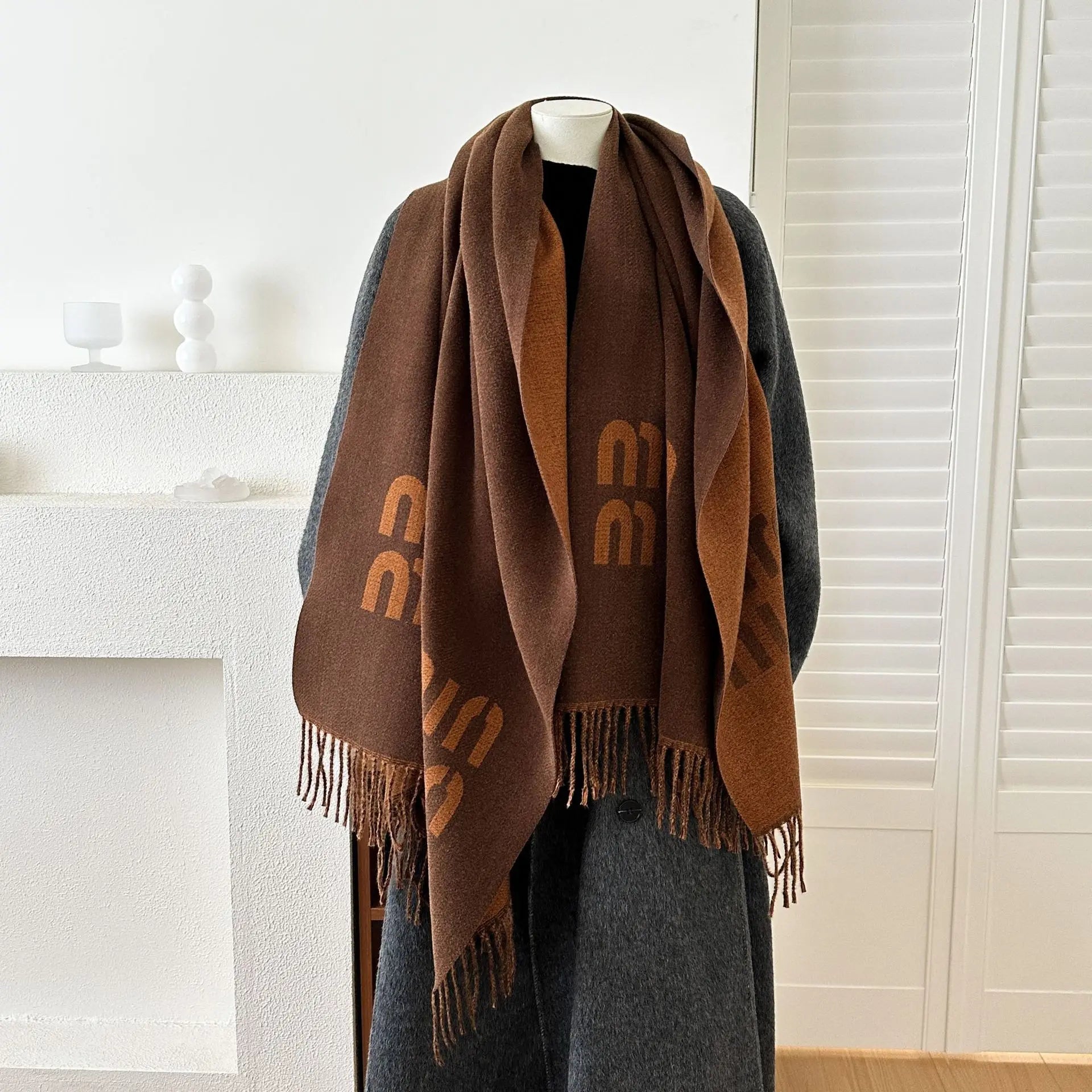 Oversized Letter Print Shawl Scarf for Women Acrylic Wool Like Warm Thick Knit Wrap Scarf Blanket Scarf Versatile Fashion