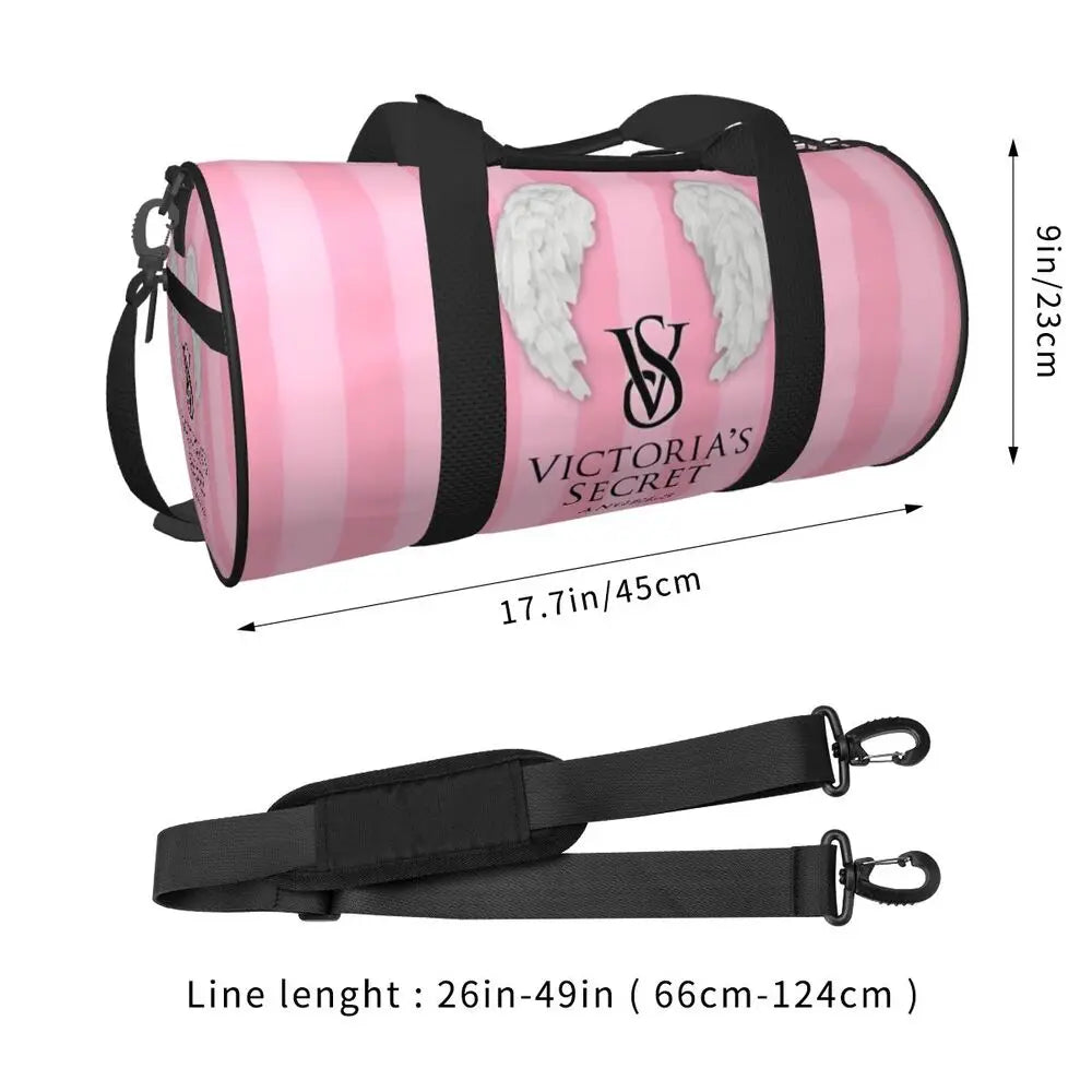 Pink White Stripe Round Capacity Travel Duffel Bag Male Female Large-Capacity Hand Luggage Sports Fitness Bag Travel Package