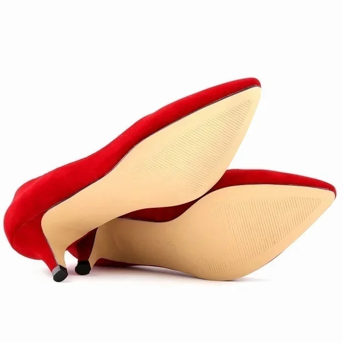 Large Size Women Solid Color Pumps Classic 5cm Low High Heels Breathable slip on Pointed Toe Stiletto Female Work Wedding Shoes