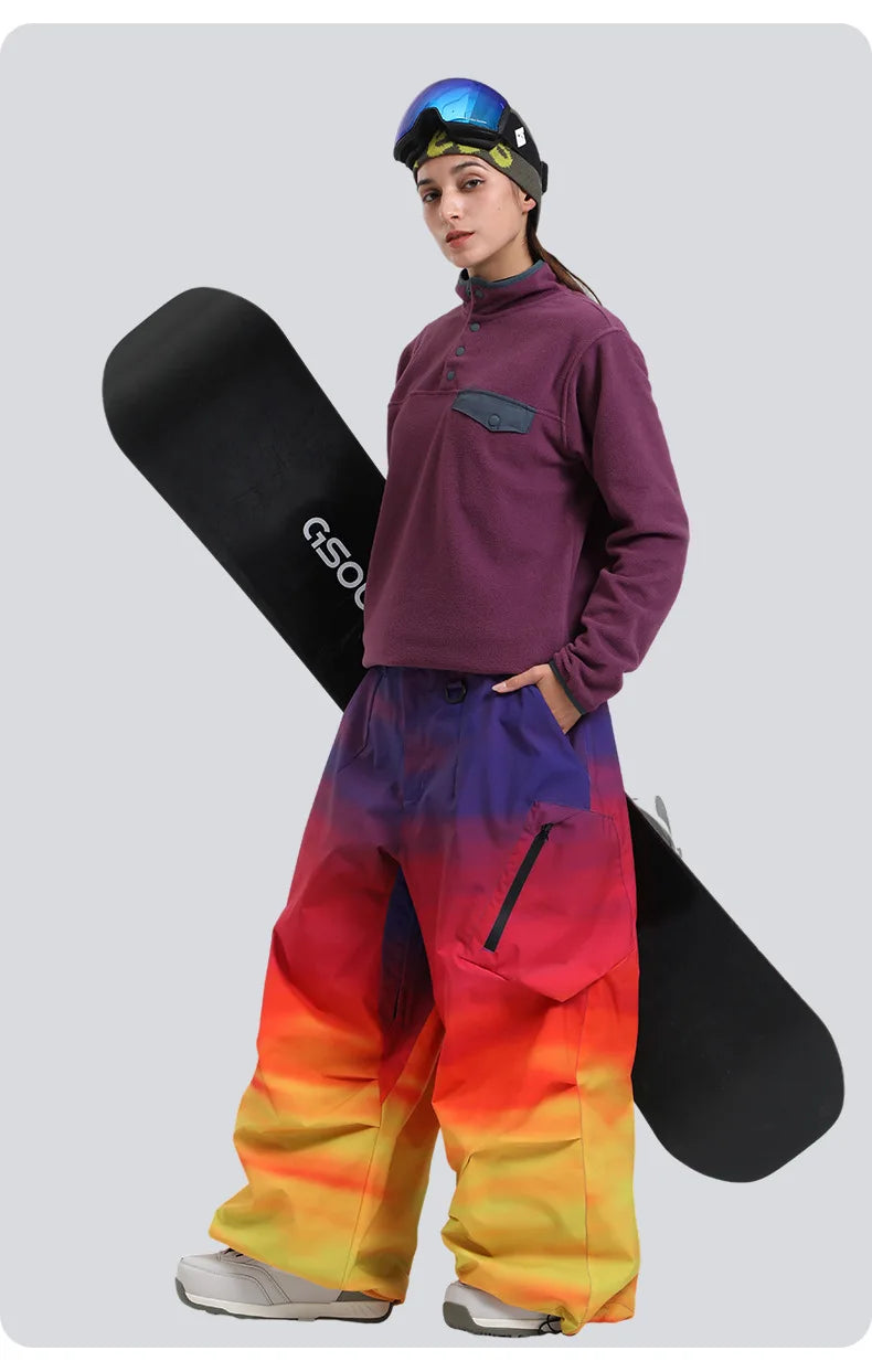 Gsou Snow Men's & Women's Snowboard Pants Waterproof Windproof Ski Trousers Thermal Winter Workwear Loose Fit Outdoor Sportswear