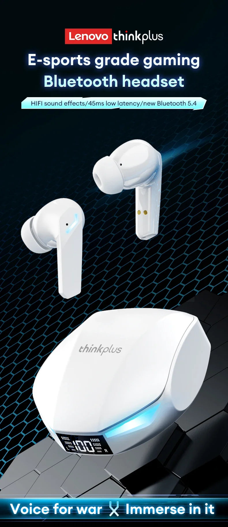 Original Lenovo GM2 Pro Max XT53 Bluetooth Earphones TWS Wireless Headphones Game Sport Headset Noise Cancelling Music Earbuds