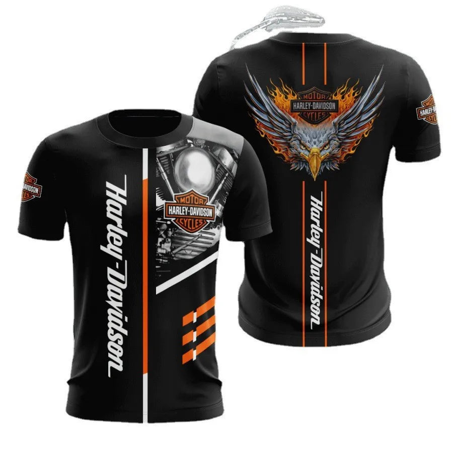 For Harley Davidson European and American Trend Street Motorcycle Tough Man Motorcycle Cotton Printed Short Sleeve High Quality