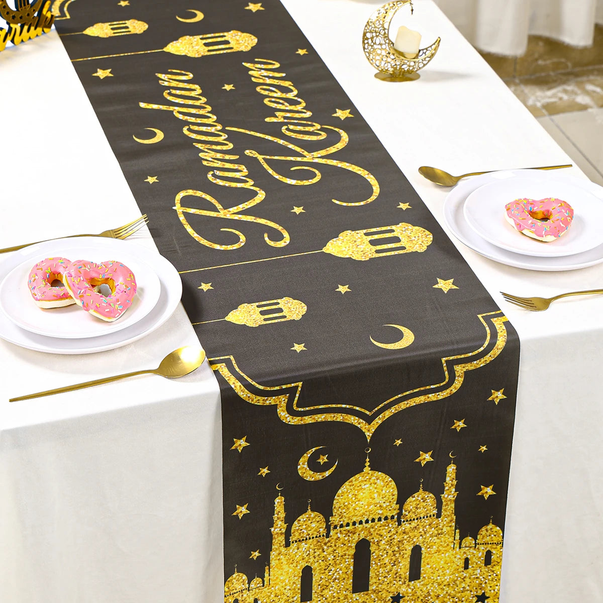 Ramadan Table Runner Eid Mubarak Decoration 2026 for Home Ramadan Kareem Ramadan Mubarak Islamic Muslim Party Eid Al-Fitr Gifts