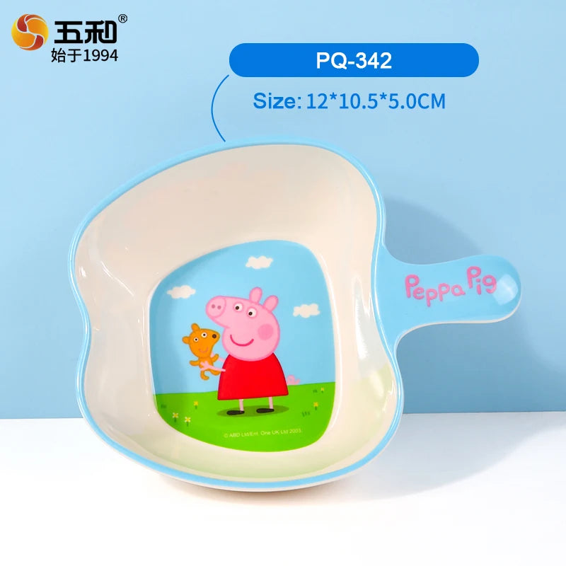 For Peppa Pig Tableware Cartoon Salad Bowl Anti-Fall Dining Plate Cup Spoon Baby Eating Double-ear Bowl Food-grade Divided Plate