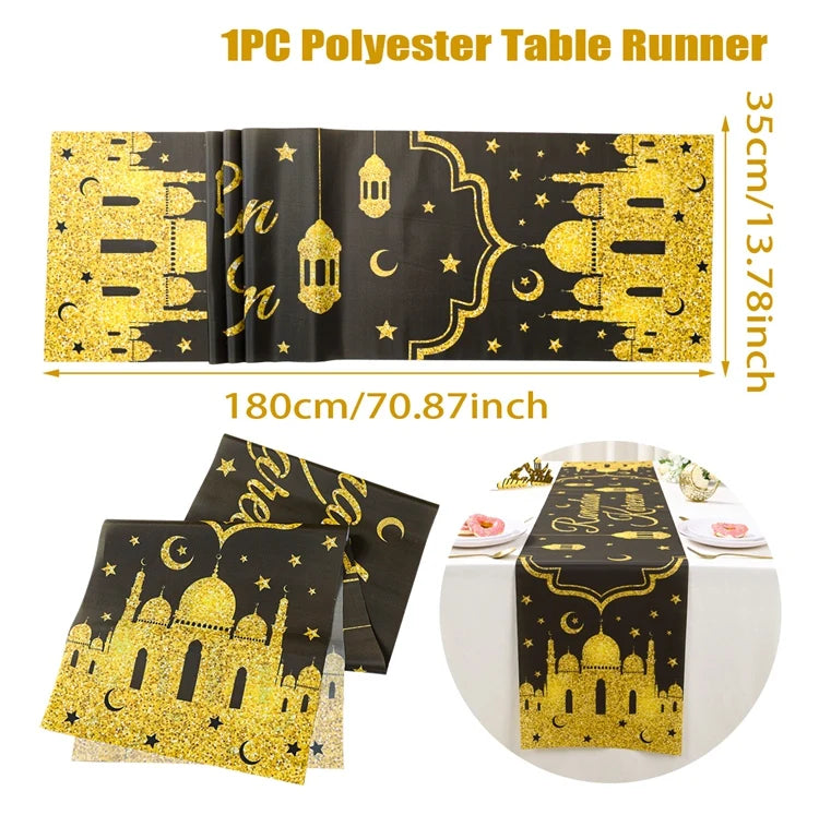 Ramadan Table Runner Eid Mubarak Decoration 2026 for Home Ramadan Kareem Ramadan Mubarak Islamic Muslim Party Eid Al-Fitr Gifts