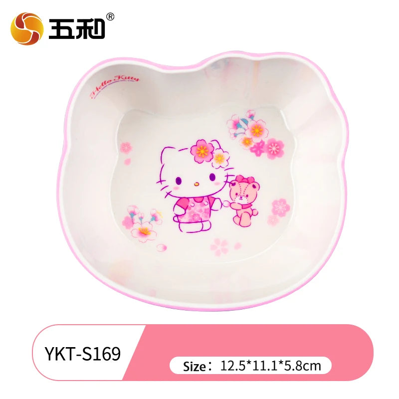 For Cherry Blossom Hello Kitty Tableware Baby Complementary Food Bowls BPA-Free Dining Plates Rice Bowl Cartoon Divided Plates