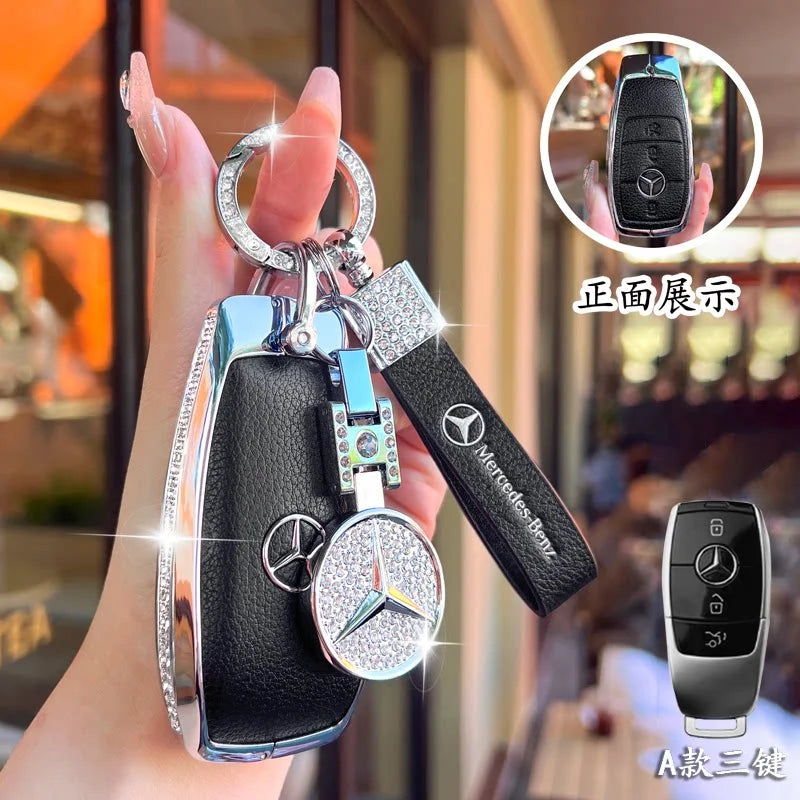 Full Wrap Rhinestone Key Fob Shell Fit Mercedes Benz GLE GLB GLS W206 W214 Smart Key Shiny Diamond Key Cover Car Decoration Gift