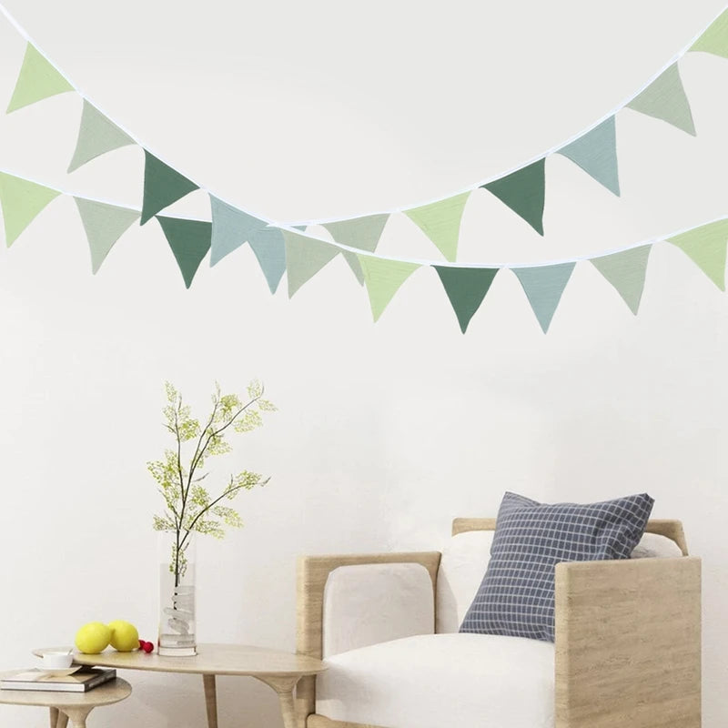 1 Set Sage Green Triangle Flags Bunting Boho-Chic Hanging Flag for Greenery Shower Classroom Wedding Birthday Party Decorations