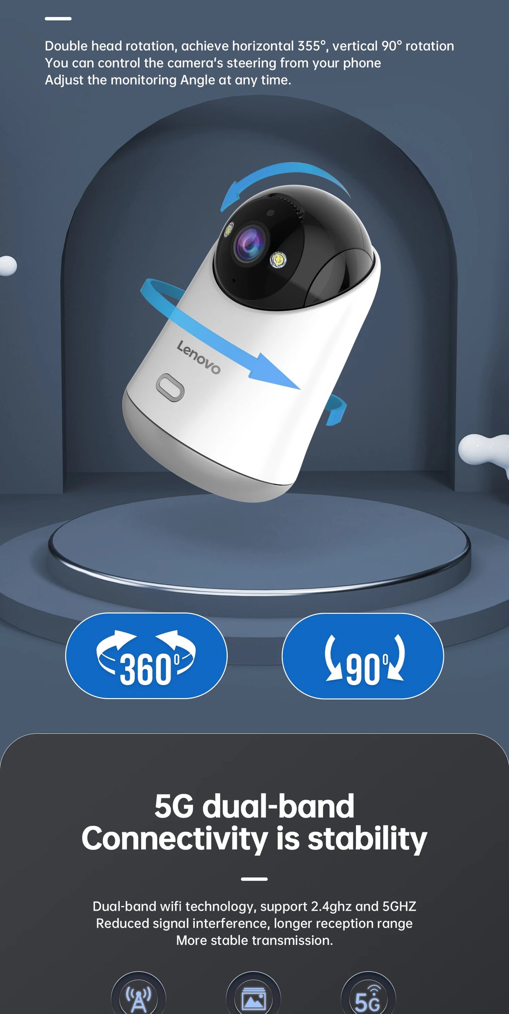 Lenovo 5MP WiFi Camera Smart Home Indoor IP Camera Full Color Night Auto Tracking Security CCTV Surveillance Baby Monitor