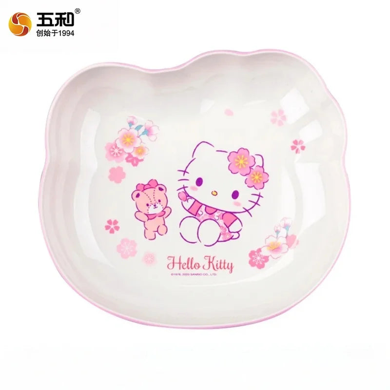 For Cherry Blossom Hello Kitty Tableware Baby Complementary Food Bowls BPA-Free Dining Plates Rice Bowl Cartoon Divided Plates