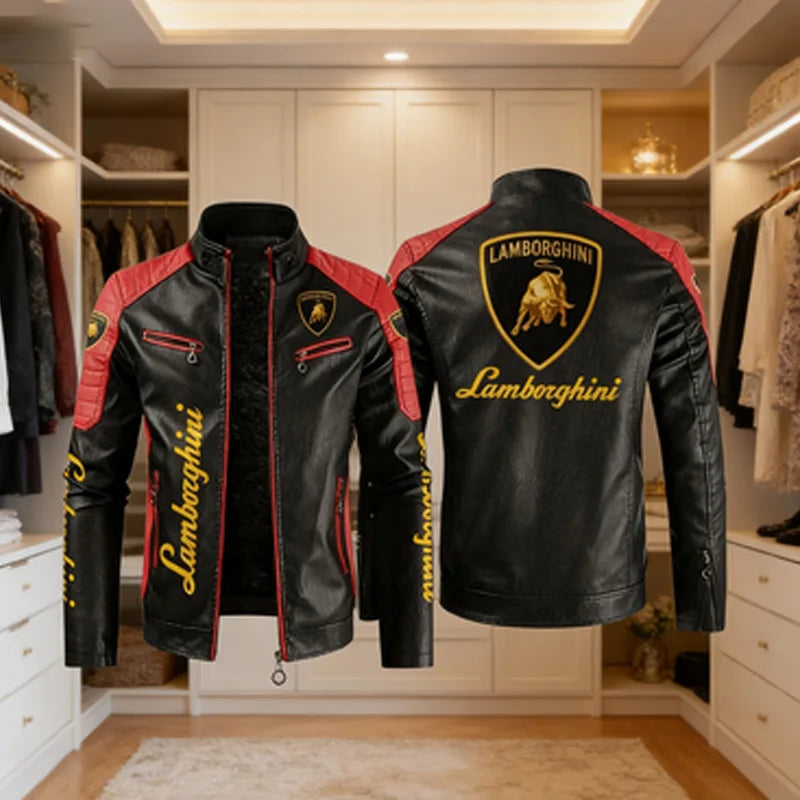 For Lamborghini Urus Huracan Aventador Premium A trendy motorcycle leather jacket for men, large-sized loose and casual top