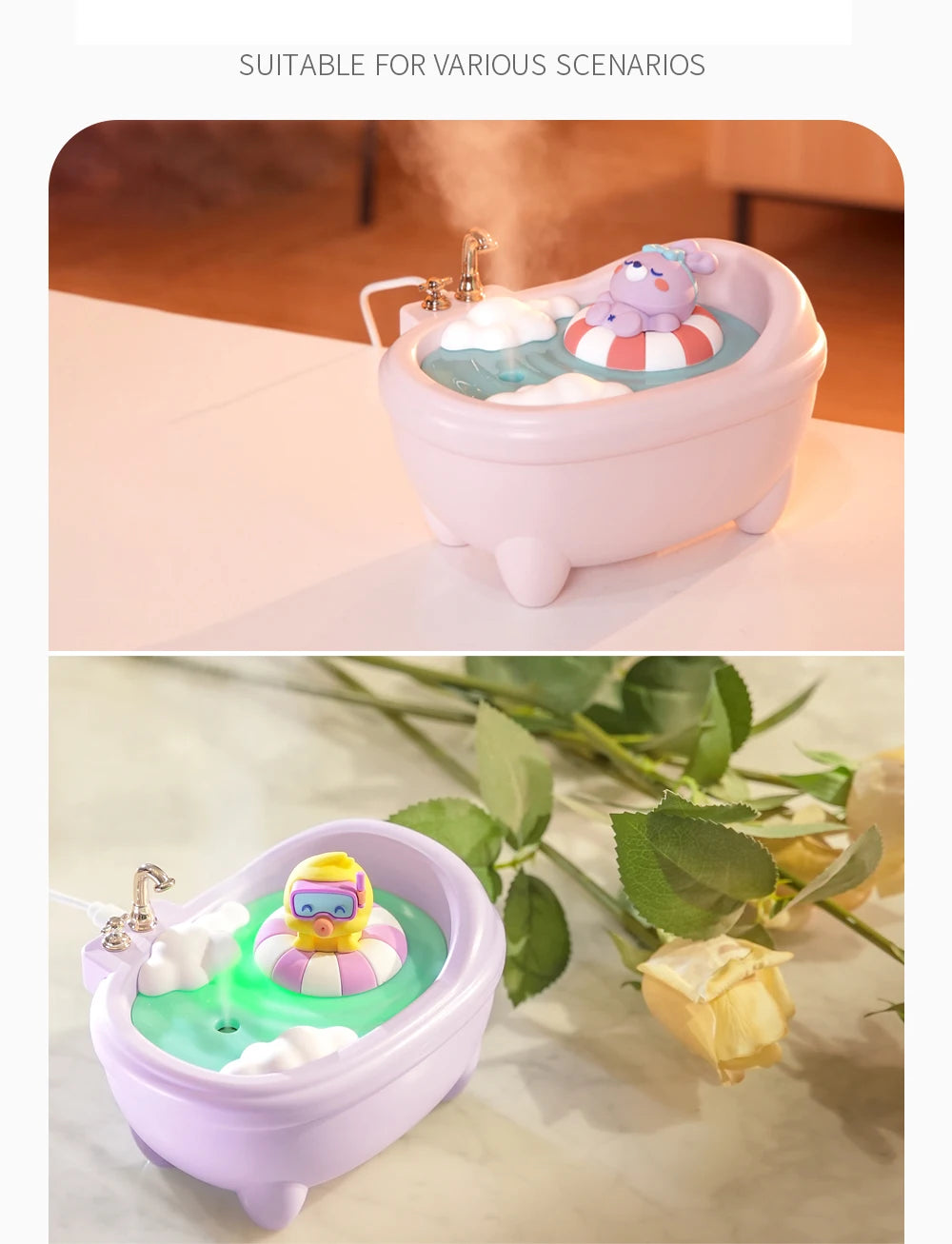 Tub Air Humidifier with Small Spray Hydration, Silent USB Aromatherapy Diffuser for Bedroom, Desktop, Car, Home, and Office Use