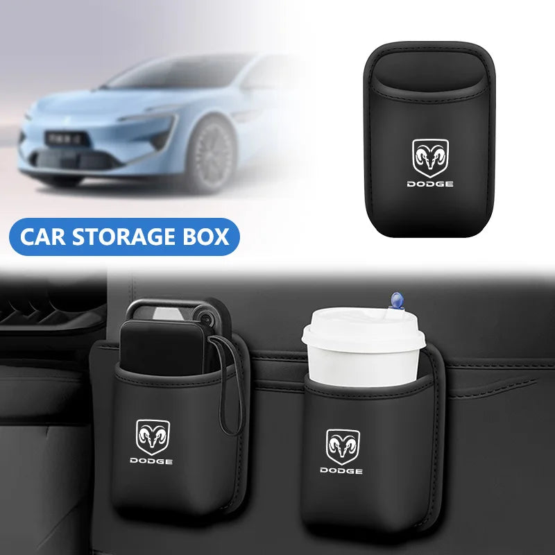 PU Leather Car Door Wall Mounted Storage Auto Logo Storage Hang Pocket For Dodge SRT Ram 1500 Journey Charger Challenger Caliber
