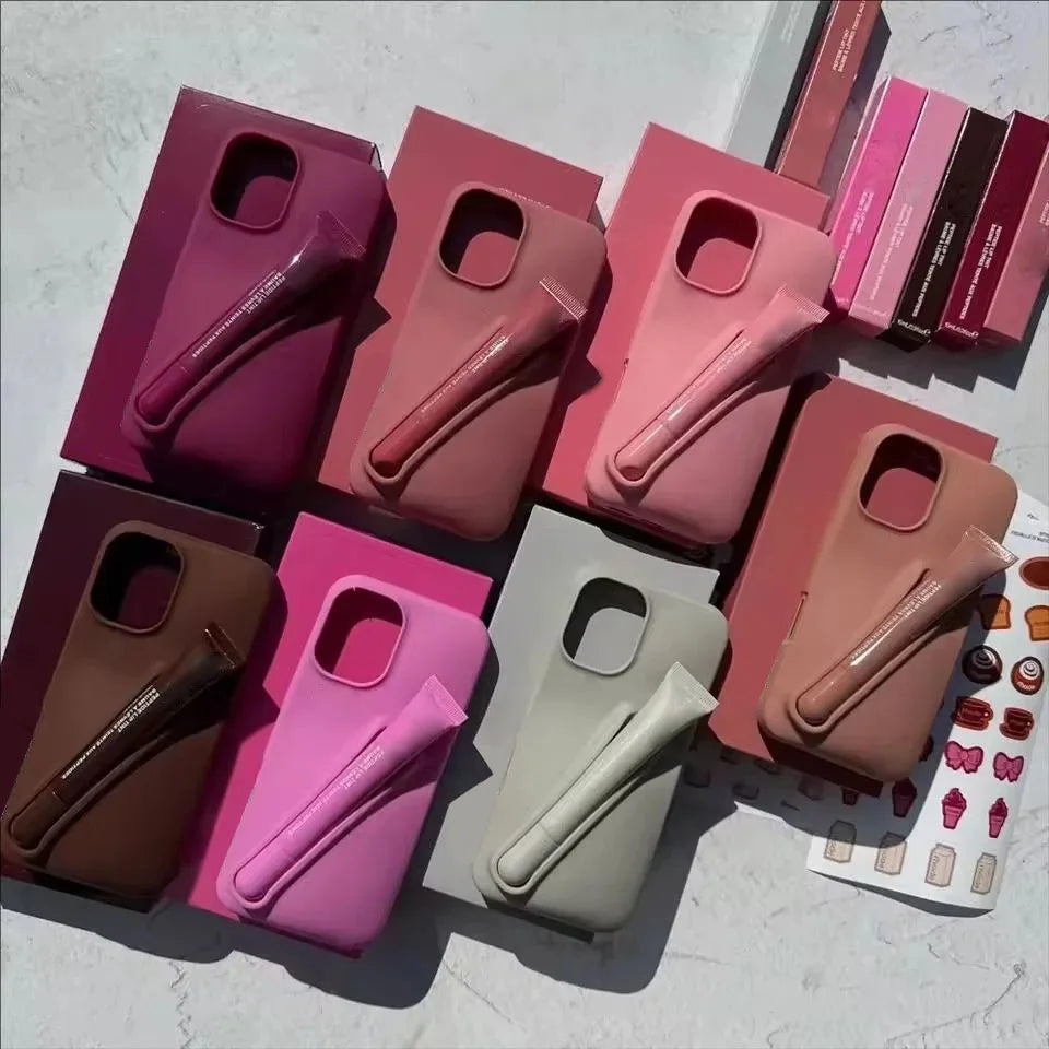 Hot Sale Lipstick Ribbon Toast Gift Set Soft Phone Case For iPhone 16E 16 15 14 13 12 11 Pro Max Plus With Box Lip Gloss Cover