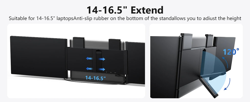 Amoudo14 Inch Dual Portable Monitor 1920*1080P IPS Portable Triple Monitor with USB-C Port for 14-16.5" Laptops Windows/Mac Xbox