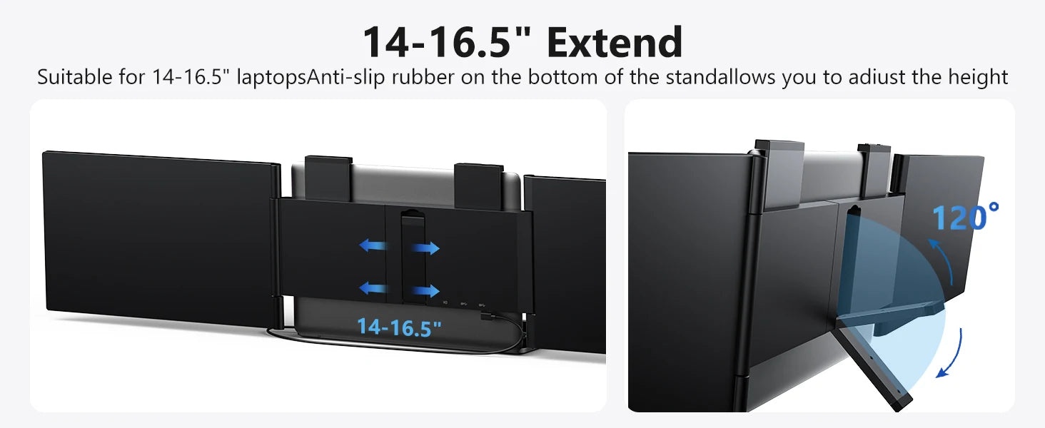 Amoudo14 Inch Dual Portable Monitor 1920*1080P IPS Portable Triple Monitor with USB-C Port for 14-16.5" Laptops Windows/Mac Xbox
