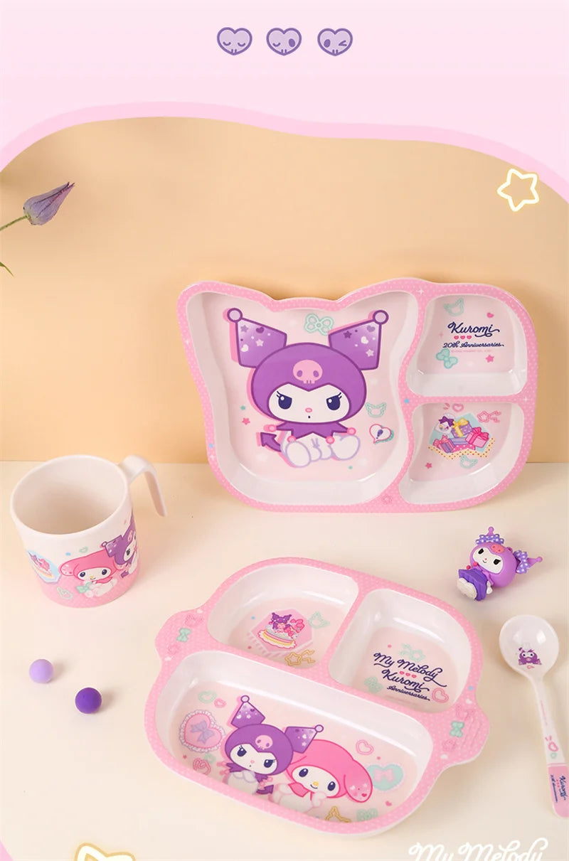 For Sanrio Kuromi Children Tableware Food Grade Dining Plates BPA-Free Salad Fruit Bowl Cartoon Baby Complementary Food Bowls