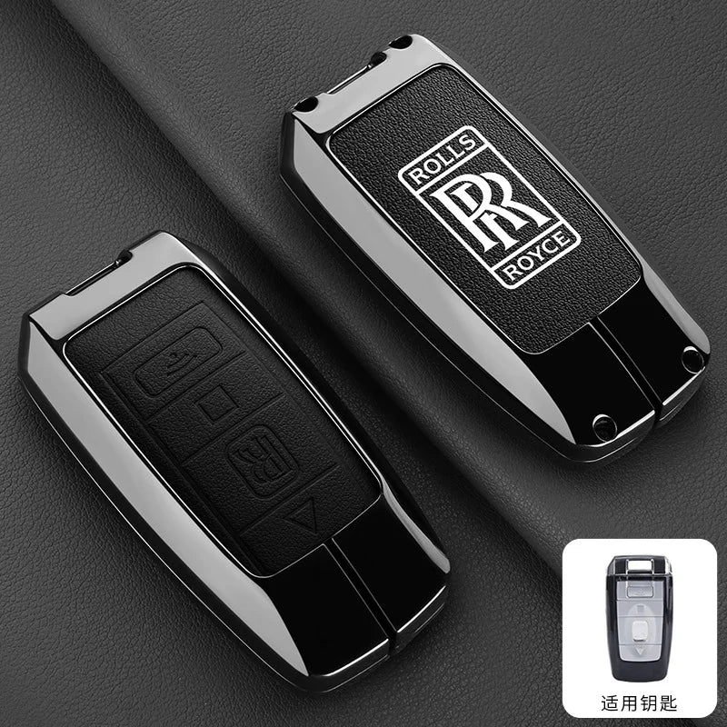 Zinc Alloy Leather Car Smart Remote Key Case Cover Shell For Rolls-Royce Cullinan Phantom Ghost Wraith Dawn Keychain Accessories