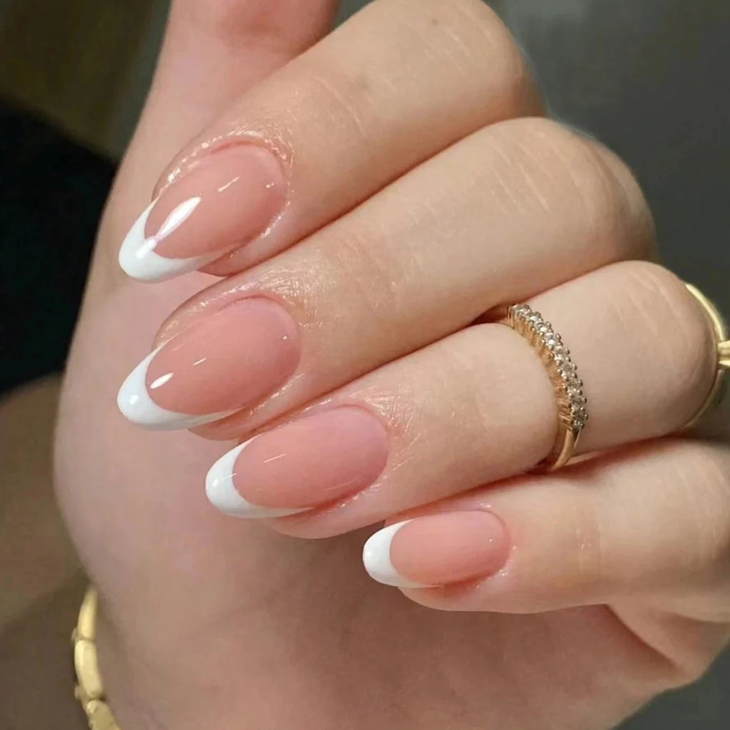 360/120pcs Light Pink Almond Press On Nails Glossy White French Fake Nail Simple Full Cover Fake Nails Soft Gel Nail Tips