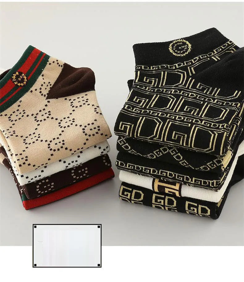 10 Pairs Men's Trendy Short Socks Summer Breathable Geometric Pattern Ankle Socks Luxury Designer Brand Fashion Low Cut Socks