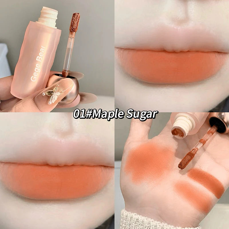 Gege Bear Velvet Matte Lip Mud, Soft, High Pigment for Long-lasting Wear, and Brightening Velvet Matte Finish Lip Color
