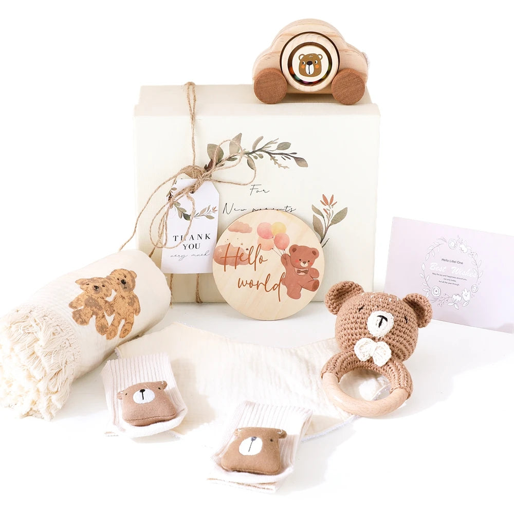 Baby Double-sided Cotton Bath Towel Newborn Care Set Children's Memorial Card Newborn Baby Gift Box Boy And Girl Bathing Set